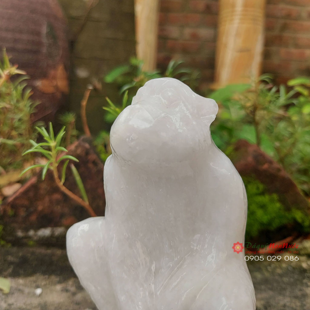 Tượng khỉ 12 con giáp phong thủy đá trắng 12cm - đá Non Nước