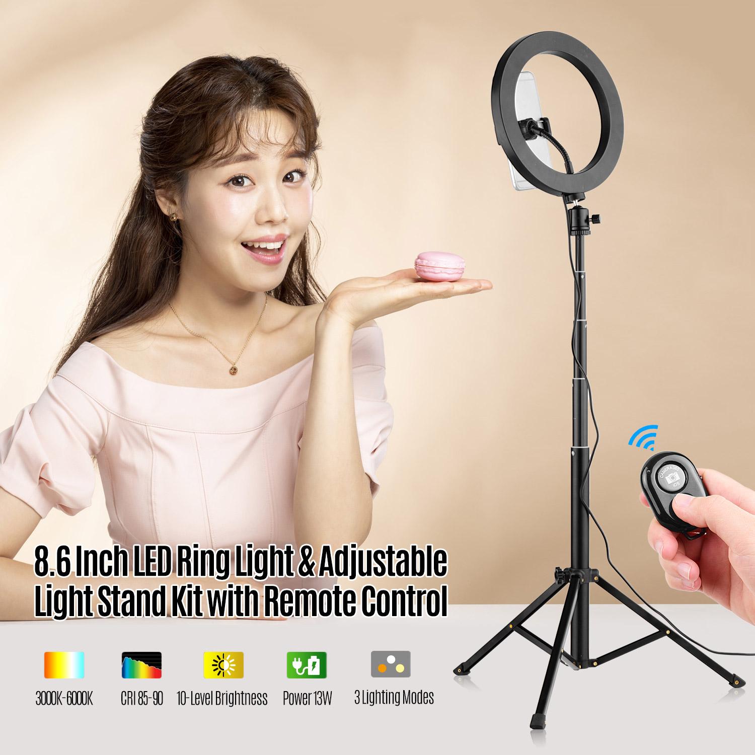 Vòng LED 10 cấp có thể thay đổi màu hai màu Ánh sáng 8,6 inch / 22cm Đường kính 3000-6000K bằng hợp kim nhôm