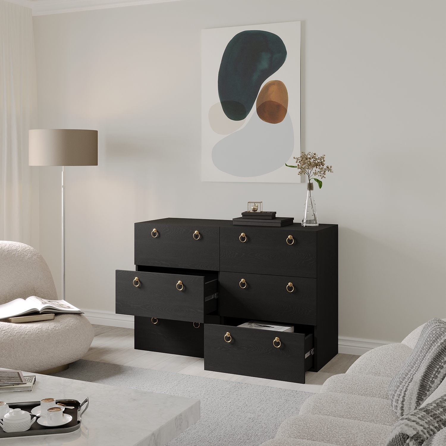 [Happy Home Furniture] WESLEY, Tủ đựng đồ 6 ngăn kéo ,  120cm x 45cm x 80cm ( DxRxC), THK_044