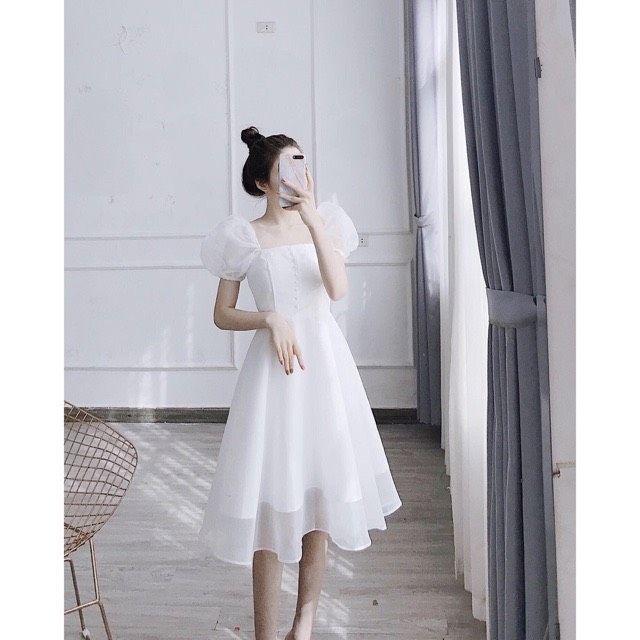 Đầm Tiệc Phối Ngọc, Tay Phồng Trẻ Trung