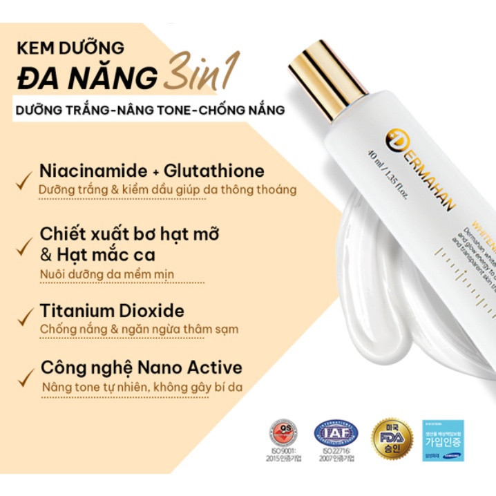 Kem Dưỡng Da Đa Năng 3 in 1 Dermahan Whitening Perfect Cream 40ml