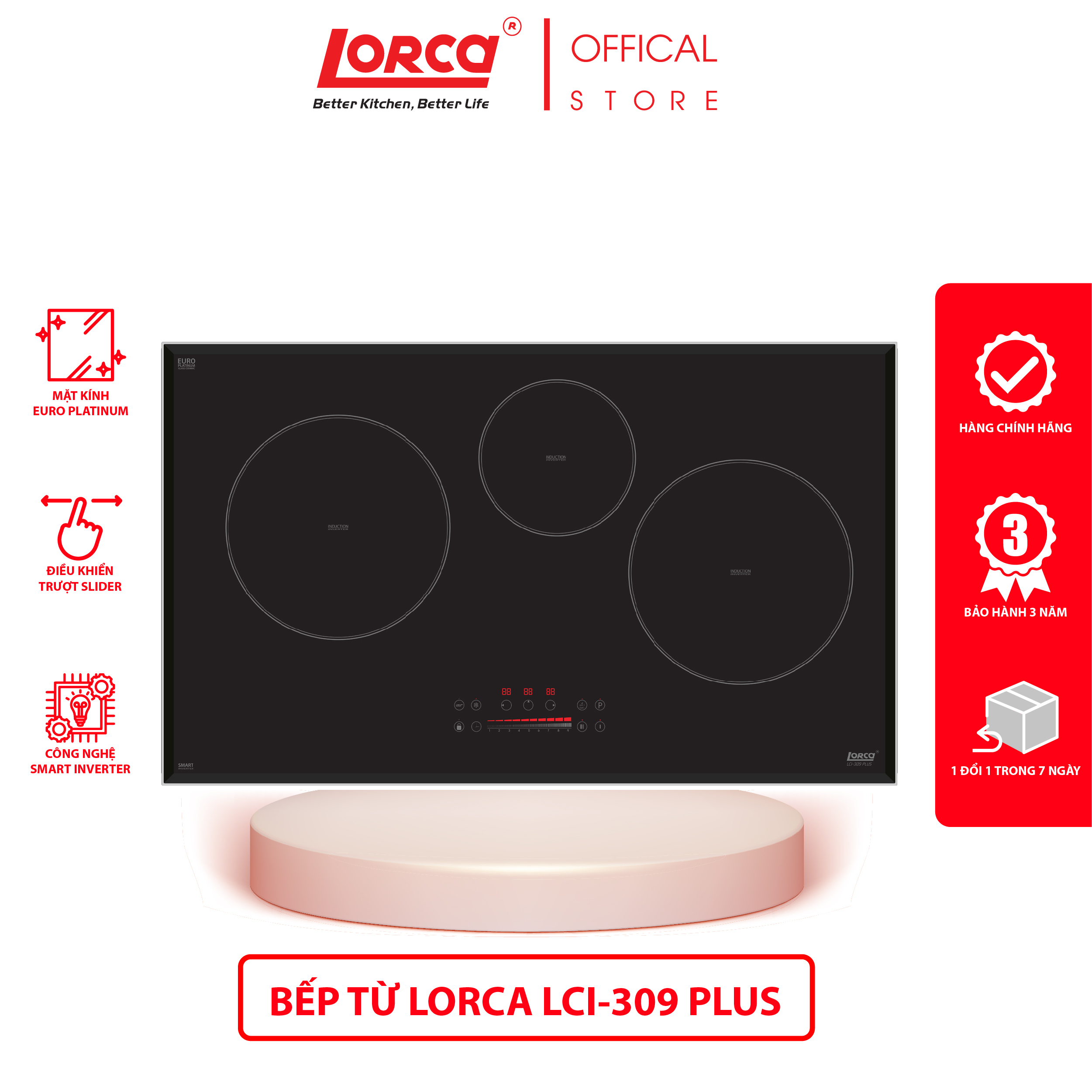 Bếp Từ Ba LORCA LCI 309 PLUS - Hàng Chính Hãng Nhập Khẩu Malaysia, Công Suất Lớn, Tiết Kiệm Điện