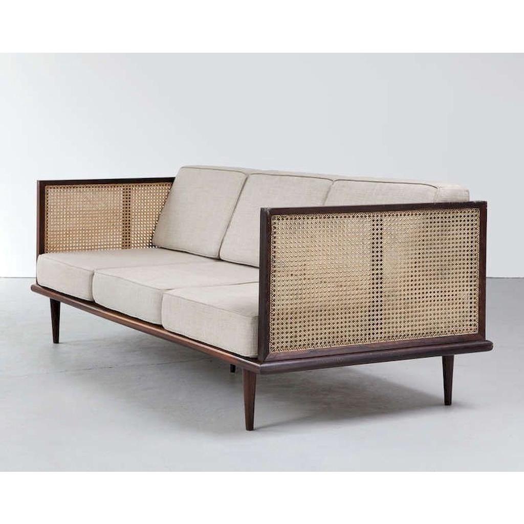 Sofa Mây Rattan Văng Bọc Vải Nỉ Hiện Đại. Sofa gỗ kết hợp đan mây tự nhiên, bọc vải, nỉ, da, màu tùy chọn.