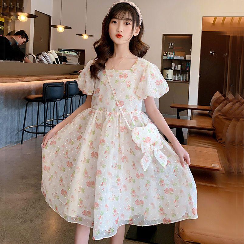DIYIWEI Cô gái mảnh hoa đầm mùa hè váy 2022 tây cô gái bong bóng tay áo nàng tiên váy váy công chúa trẻ em