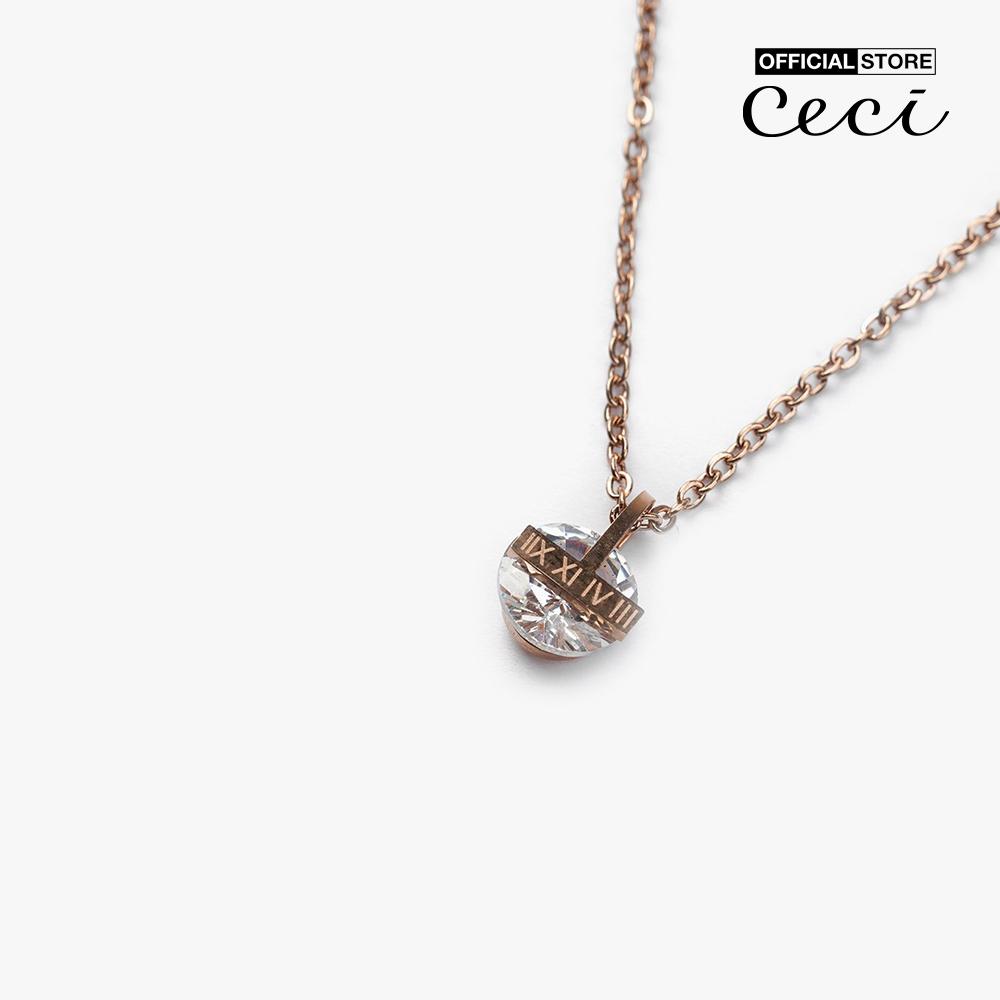 CECI - Dây chuyền nữ sợi mảnh phối mặt đính đá tròn sang trọng CC4-01000108-24