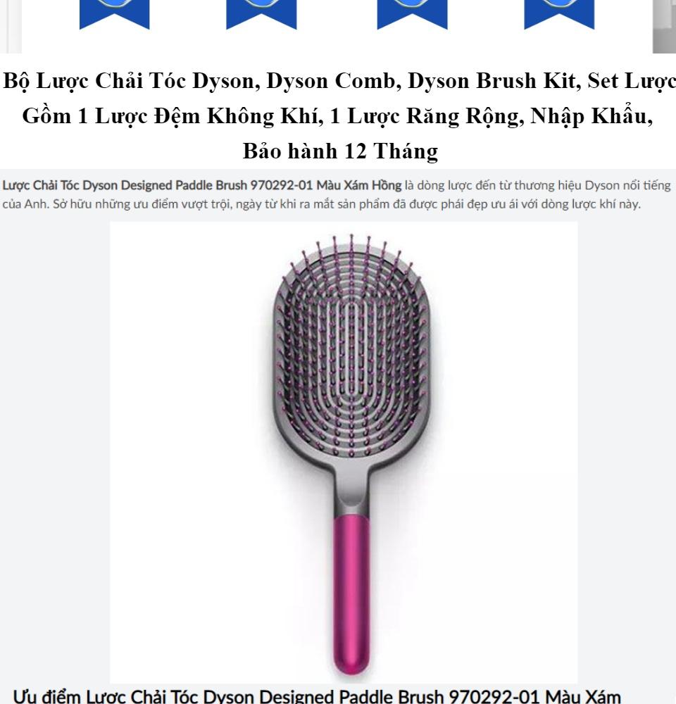 Bộ Lược Chải Tóc Dyson, Dyson Comb, Dyson Brush Kit, Set Lược Gồm 1 Lược Đệm Không Khí, 1 Lược Răng Rộng, Hàng Nhập Khẩu