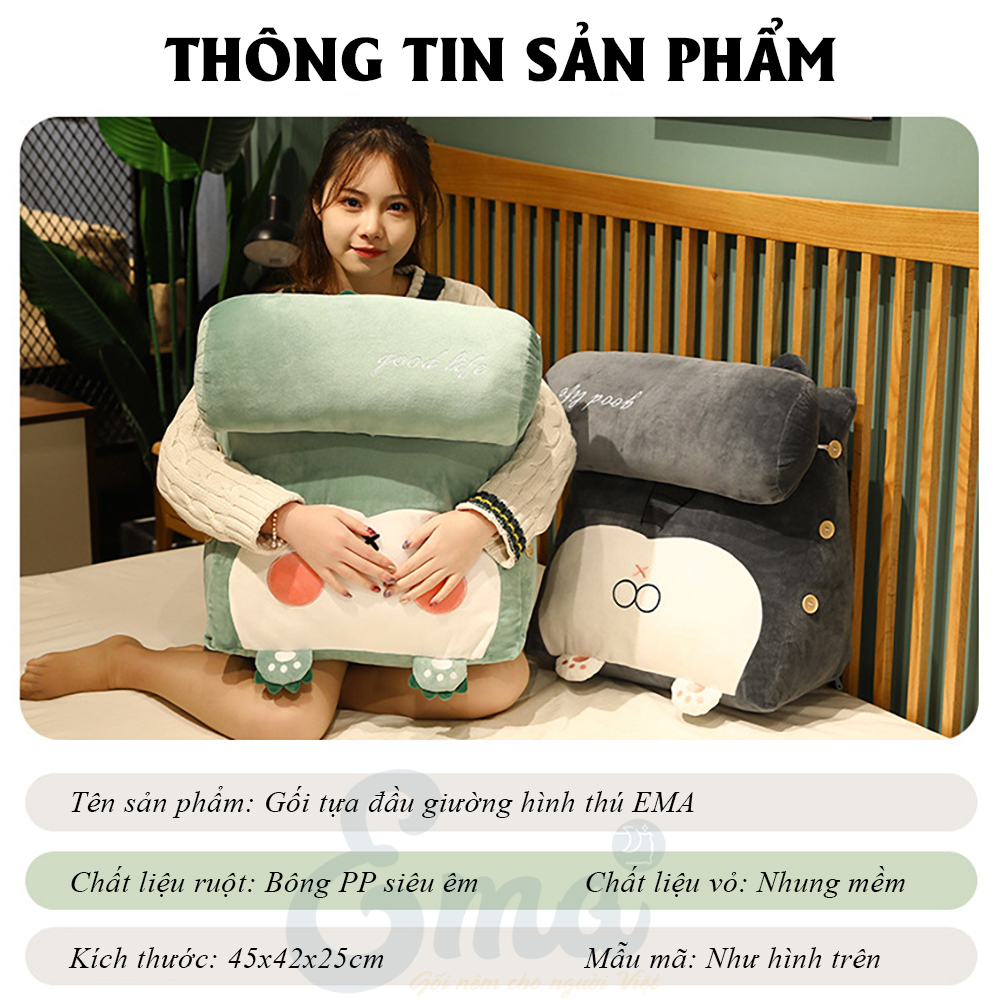 Gối tựa đầu giường hình thú EMA - Ruột bông PP - Đa dụng 6 trong 1