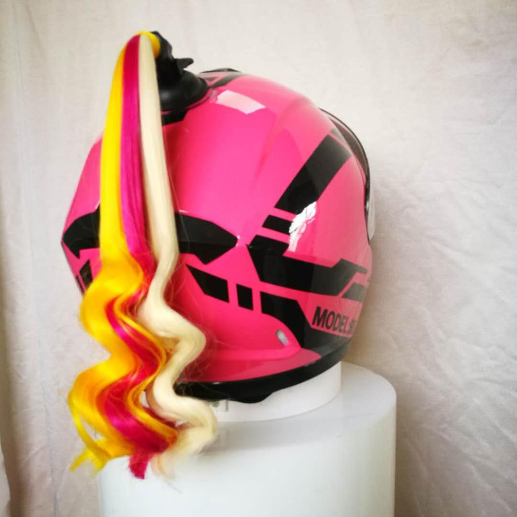 Helmet Braids Ponytail Motorcycle Helmet Curly Wig