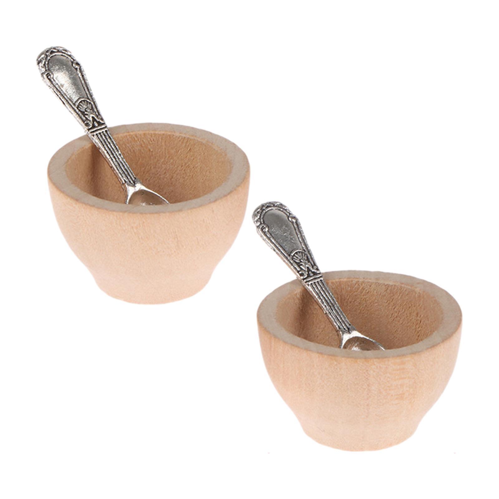 2x Wooden Bowl Dolls House Miniature Small 1:12 Doll House Play for 1/12 Dollhouse Room Box Kitchen Accessory Decoration