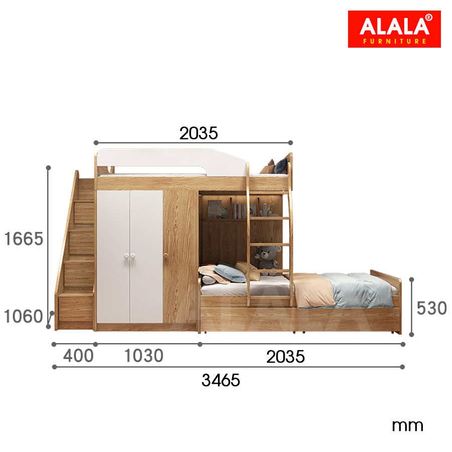 Giường tầng cho bé ALALA157 đa năng/ Miễn phí vận chuyển và lắp đặt/ Đổi trả 30 ngày/ Sản phẩm được bảo hành 5 năm từ thương hiệu ALALA/ Chịu lực 700kg