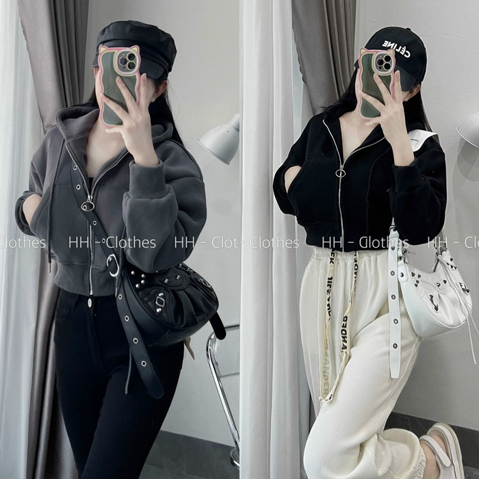 ÁO KHOÁC LẠNH UNISEX NỮ LỬNG CROPTOP TAY DÀI CÓ NÓN RỘNG MÀU TRƠN THU ĐÔNG CHỐNG NẮNG THỂ THAO DẠO PHỐ ĐI CHƠI ĐI HỌC