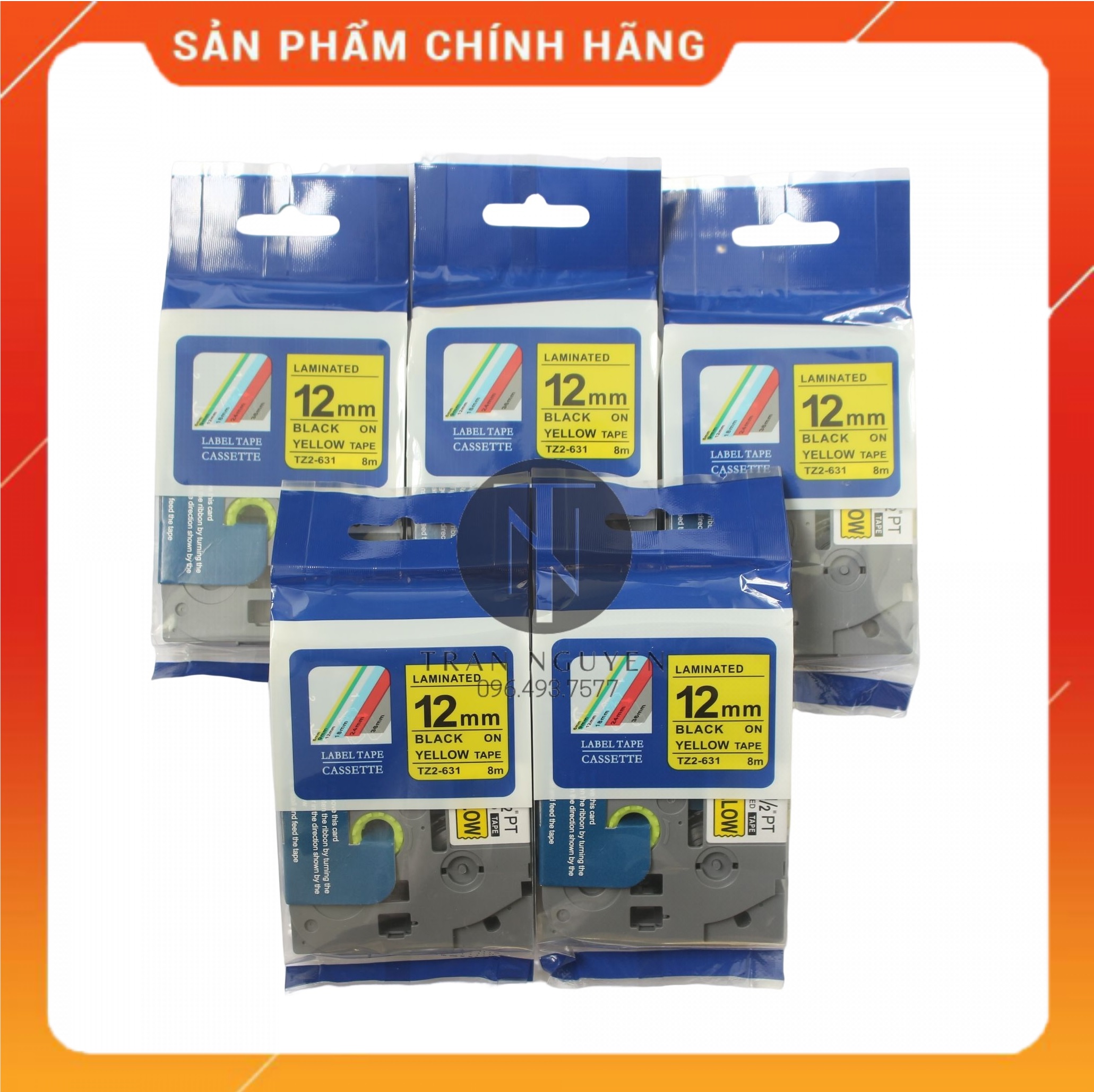 [Combo 3 hộp] Nhãn In đa lớp Tz2-631 - Đen nền vàng 12mm x 8m - Hàng nhập khẩu