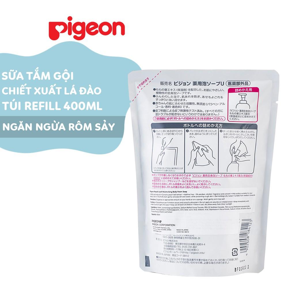 Sữa tắm gội tạo bọt chiết xuất lá đào Pigeon túi 400ml