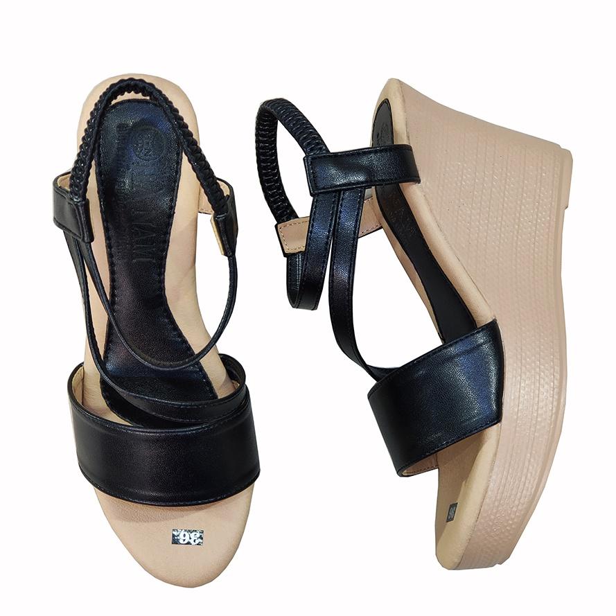 Giày Sandal Nữ Đế Xuồng TiTi ĐÔ Da Bò Thật Cao Cấp 9cm DNU2154b