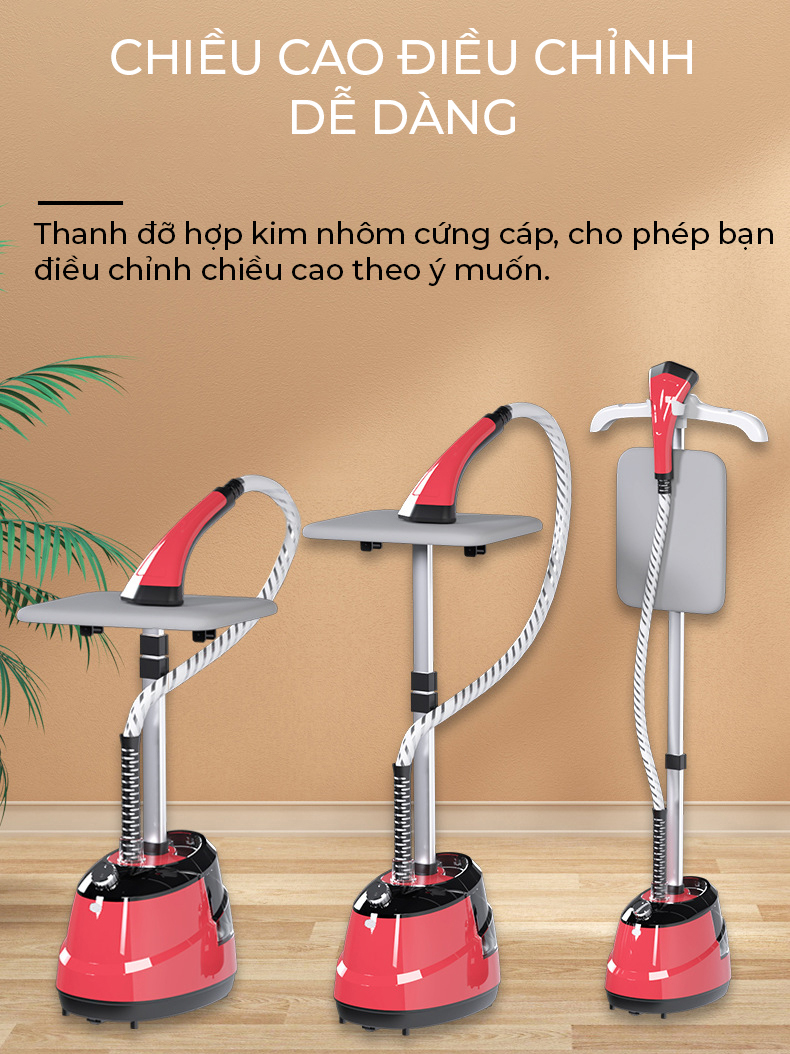 Bàn là hơi nước cây đứng, bàn ủi công suất 2000W dung tích 1.8 lít thích hợp nhiều loại vải, đầu phun 9 lỗ - Hàng chính hãng