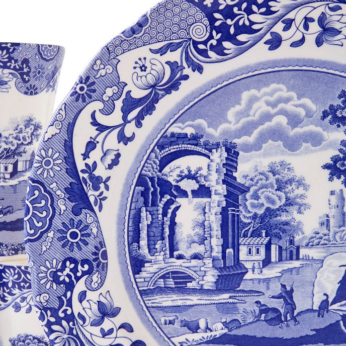 Bộ bàn ăn 12 món màu xanh họa tiết vintage nhập khẩu Anh Quốc PM SPODE BLUE ITALIAN BLI8544