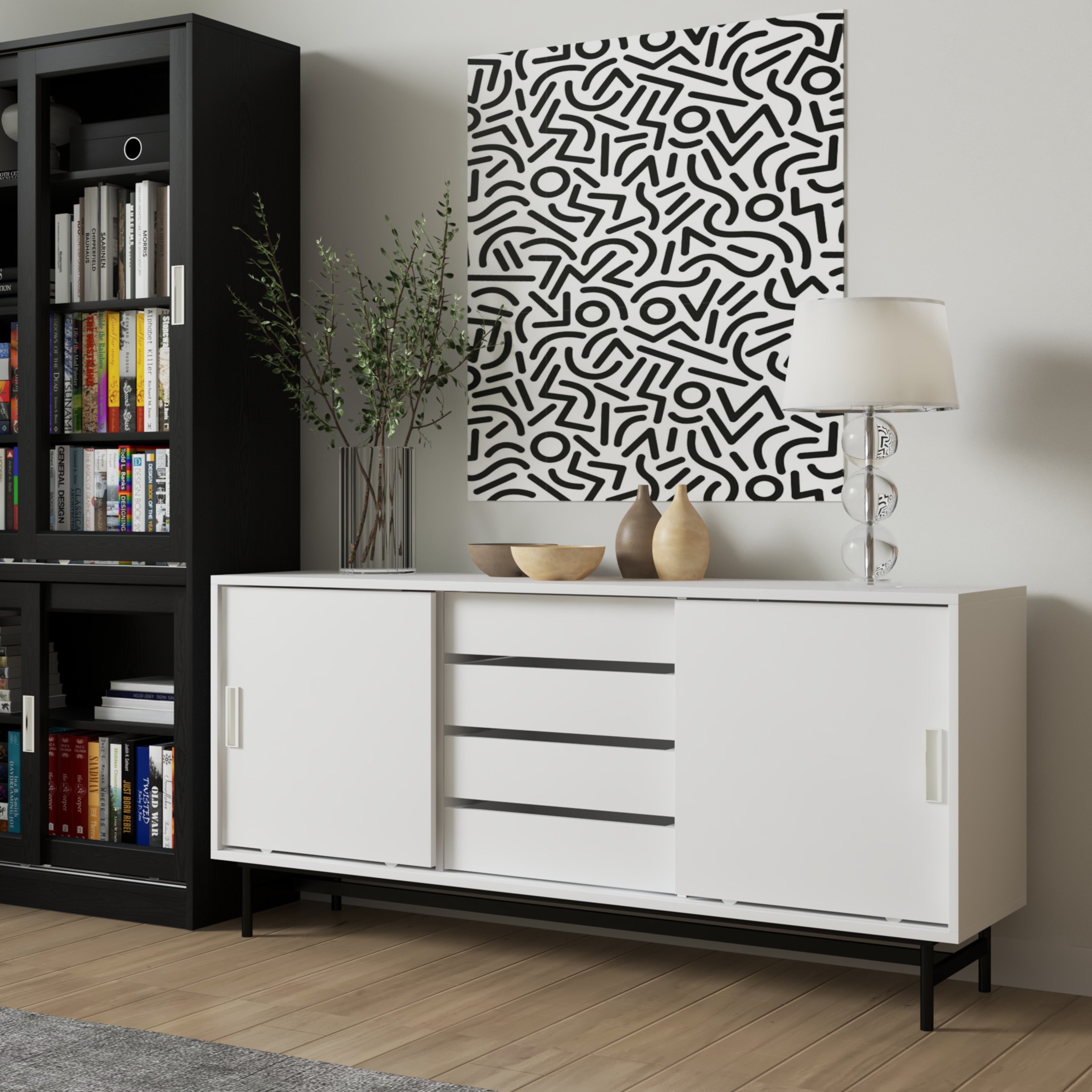 LUCA, Tủ lưu trữ 4 ngăn cánh lùa - Chân sắt, 150cm x 36cm x 70cm , TCL_022