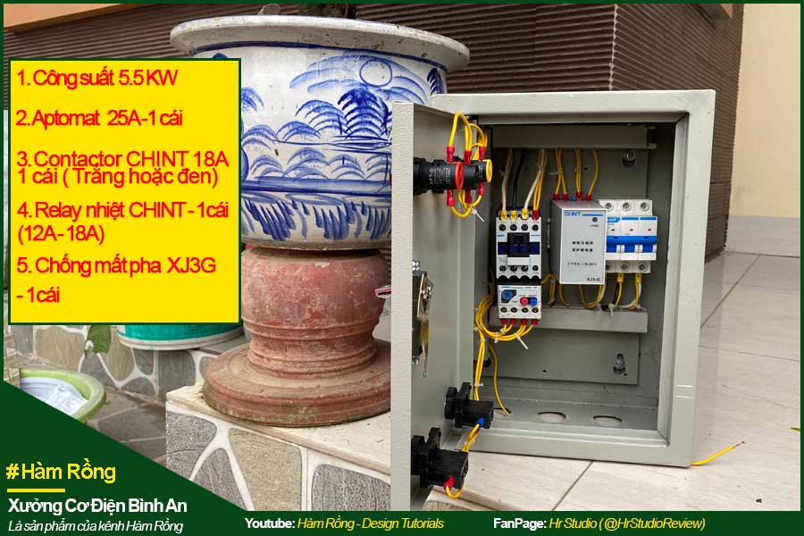 Tủ điều khiển 5.5kw chống mất pha, quá tải và đảo pha cho động cơ điện 3 pha