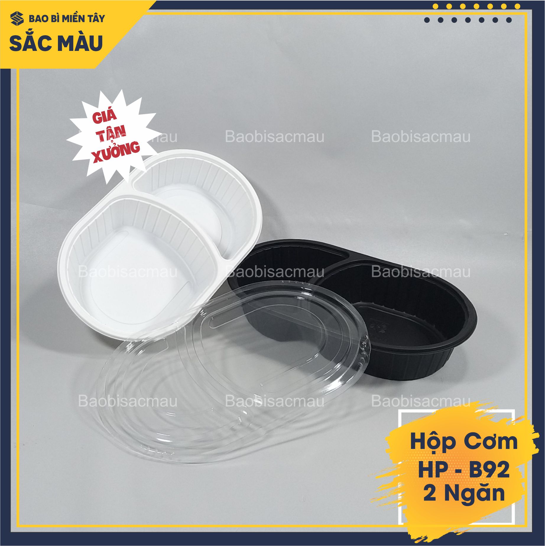 Sét 20 Hộp nhựa 2 ngăn cao cấp đựng cơm, xôi, bánh... 2 màu đen, trắng sữa