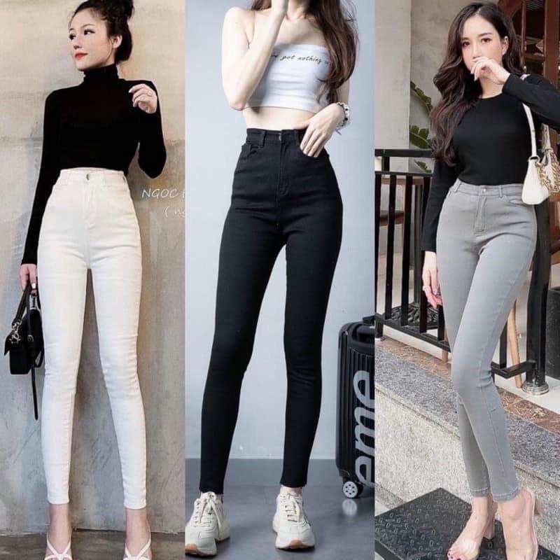 Quần jean giấy lưng cao co giãn