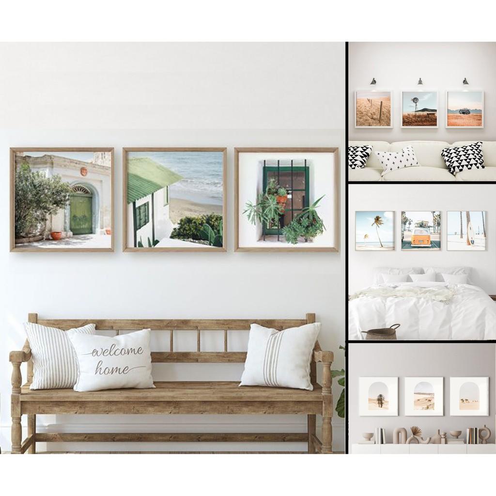 18 bộ 3 tranh thiên nhiên tranh treo tường canvas, có tặng đinh móc đi kèm.
