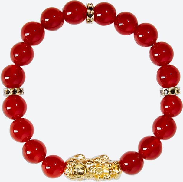 Vòng tay đá mã não đỏ charm tỳ hưu bọc vàng 24k Ngọc Quý Gemstones