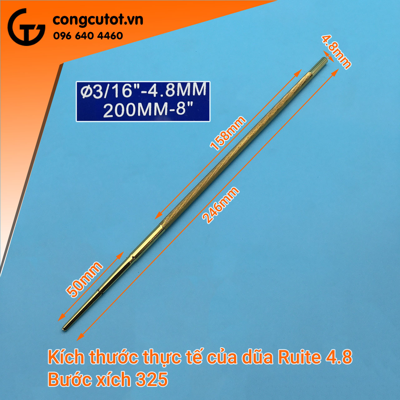 Dũa xích máy cưa Φ4.8 x 200mm phủ Titan vàng cho bước xích 325