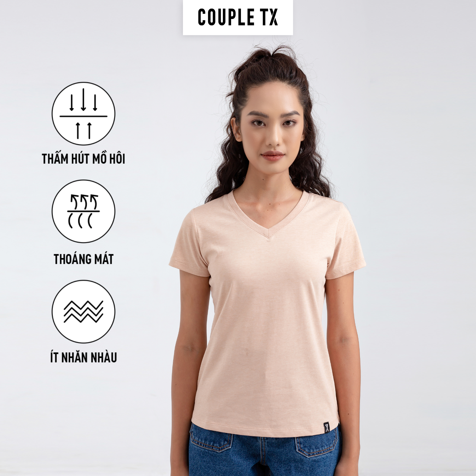 Áo Thun Trơn Couple TX Cổ Tim Basic Nữ WTS 2131