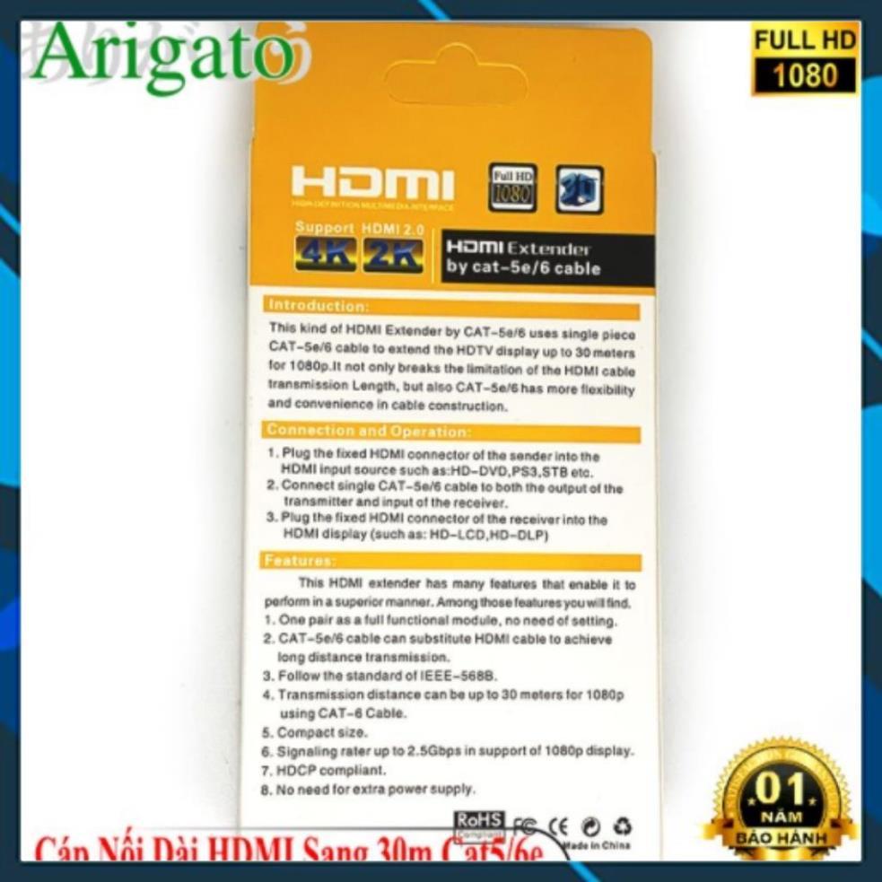Bộ chuyển đổi HDMI to Lan 30m. Bộ kéo dài HDMI To LAN 30M Cat-5e/6e. vtq.computer