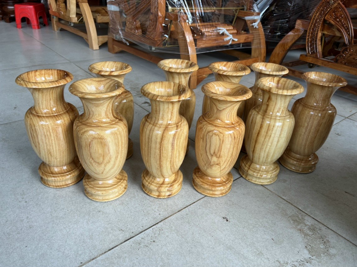 Bình cắm hoa gỗ gõ nguyên khối cao 25 cm