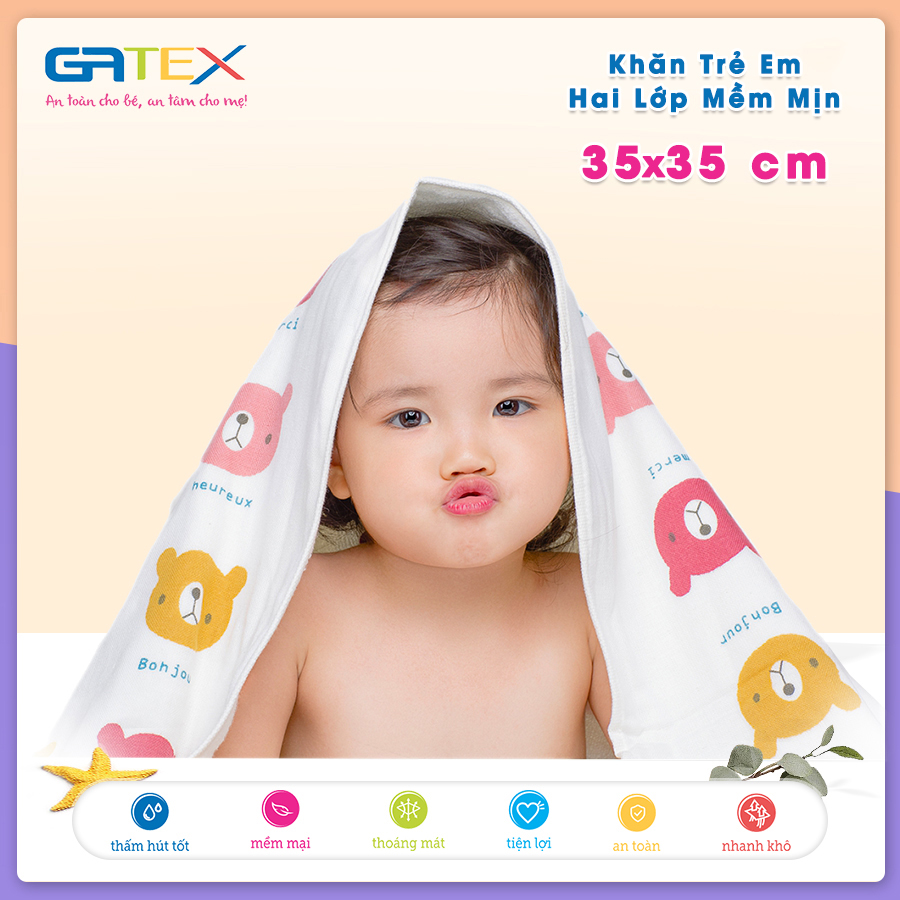 Khăn Mặt Mềm Mịn 35x35cm 100% Cotton 2 Lớp GATEX