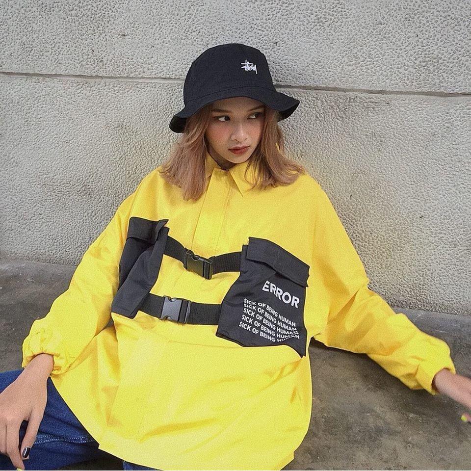 Áo khoác dù unisex Cổ Sơ Mi Túi phong cách ulzzang WIND