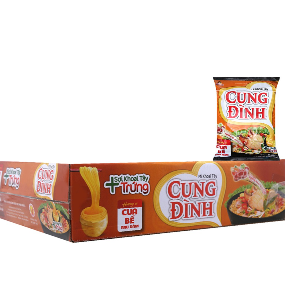 Thùng 30 Gói Mì Khoai Tây Cung Đình Hương Vị Cua Bể Rau Răm