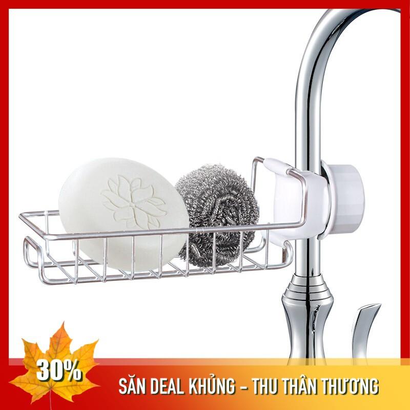 Giỏ INOX gắn vòi nước treo đồ rửa bát và xà phòng I Không cần khoan vít
