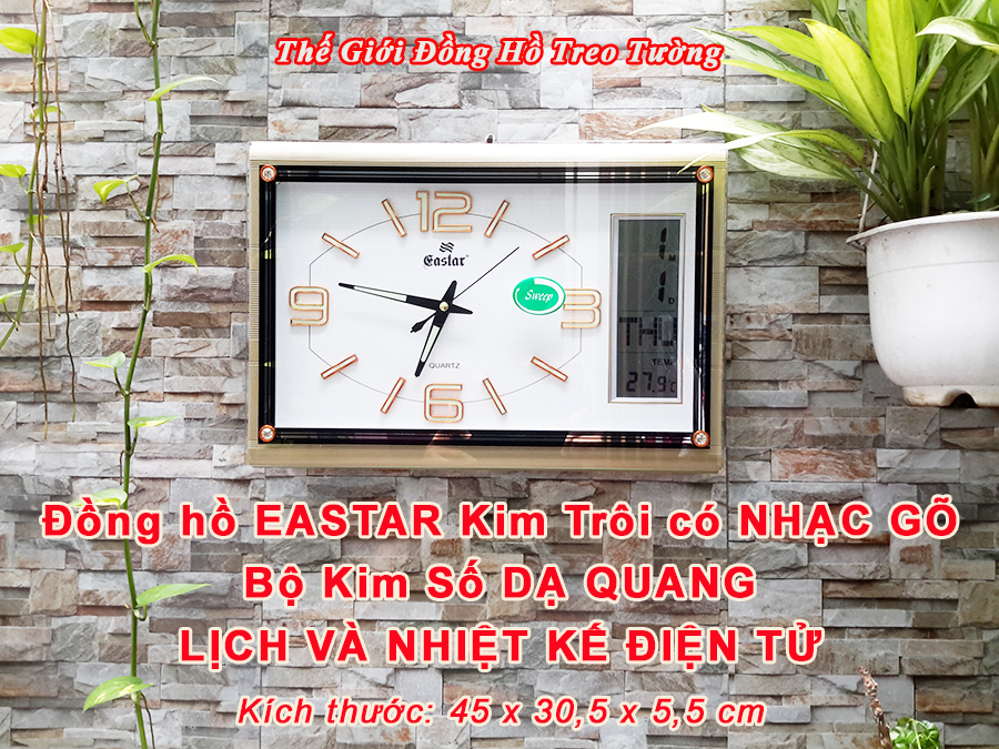Đồng hồ EASTAR KIM TRÔI DẠ QUANG Có NHẠC GÕ Báo Giờ - LỊCH VẠN NIÊN và NHIỆT KẾ - Mặt Trắng Kim Đen DẠ QUANG - Tặng Pin Maxell