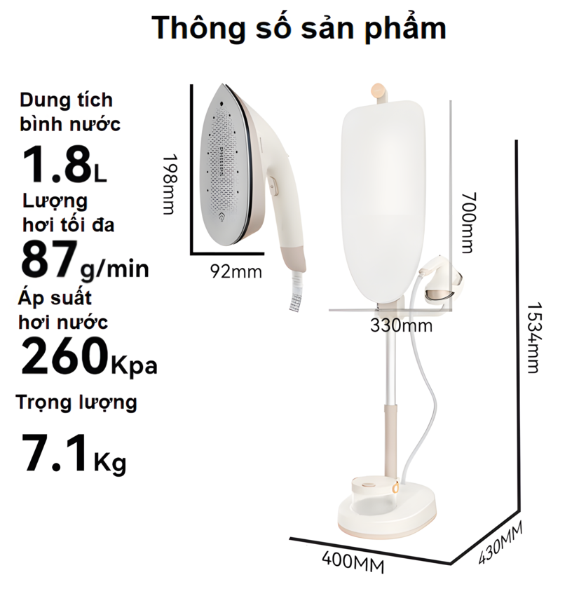 Bàn ủi hơi nước dạng đứng serial 5000 thương hiệu Hà Lan cao cấp Philips STE5050/10 - Hàng chính hãng