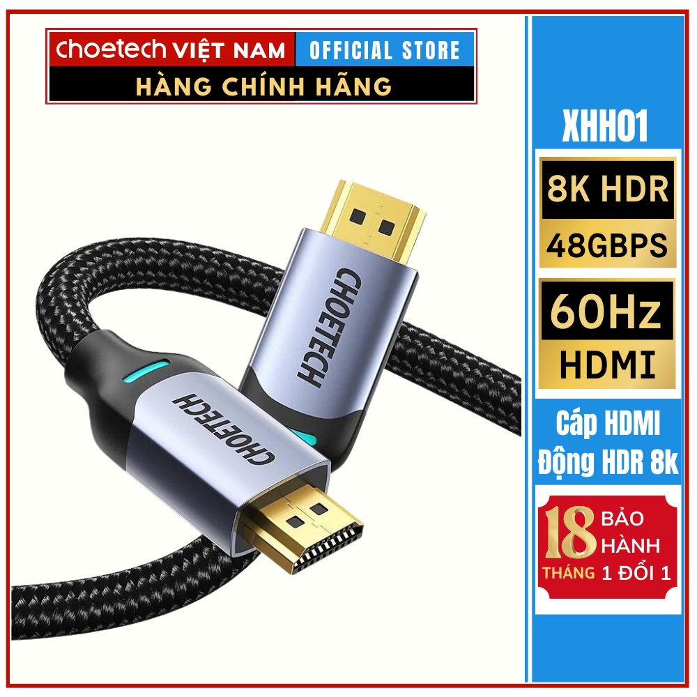 Cáp Bện HDMI to HDMI XHH01 8K HDMI 2.1 8K@60Hz 48Gbps (2M/6.6FT) ̣̣( HÀNG CHÍNH HÃNG)