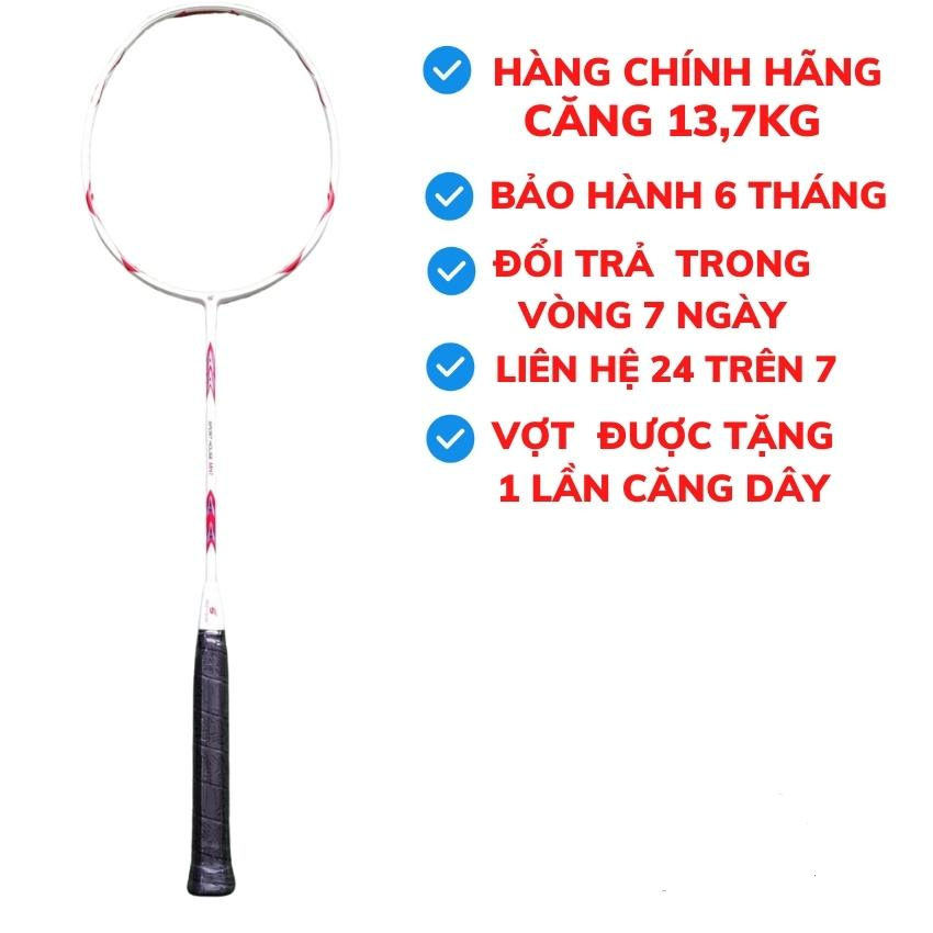 Vợt cầu lông SPORTHOUSE MH1 Full Carbon 46T Màu Trắng Đỏ