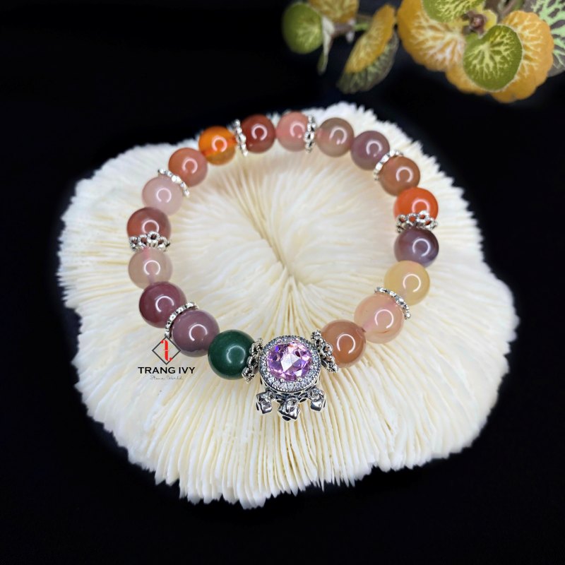 Vòng Tay Mã Não Nam Hồng Mix Charm Pandora