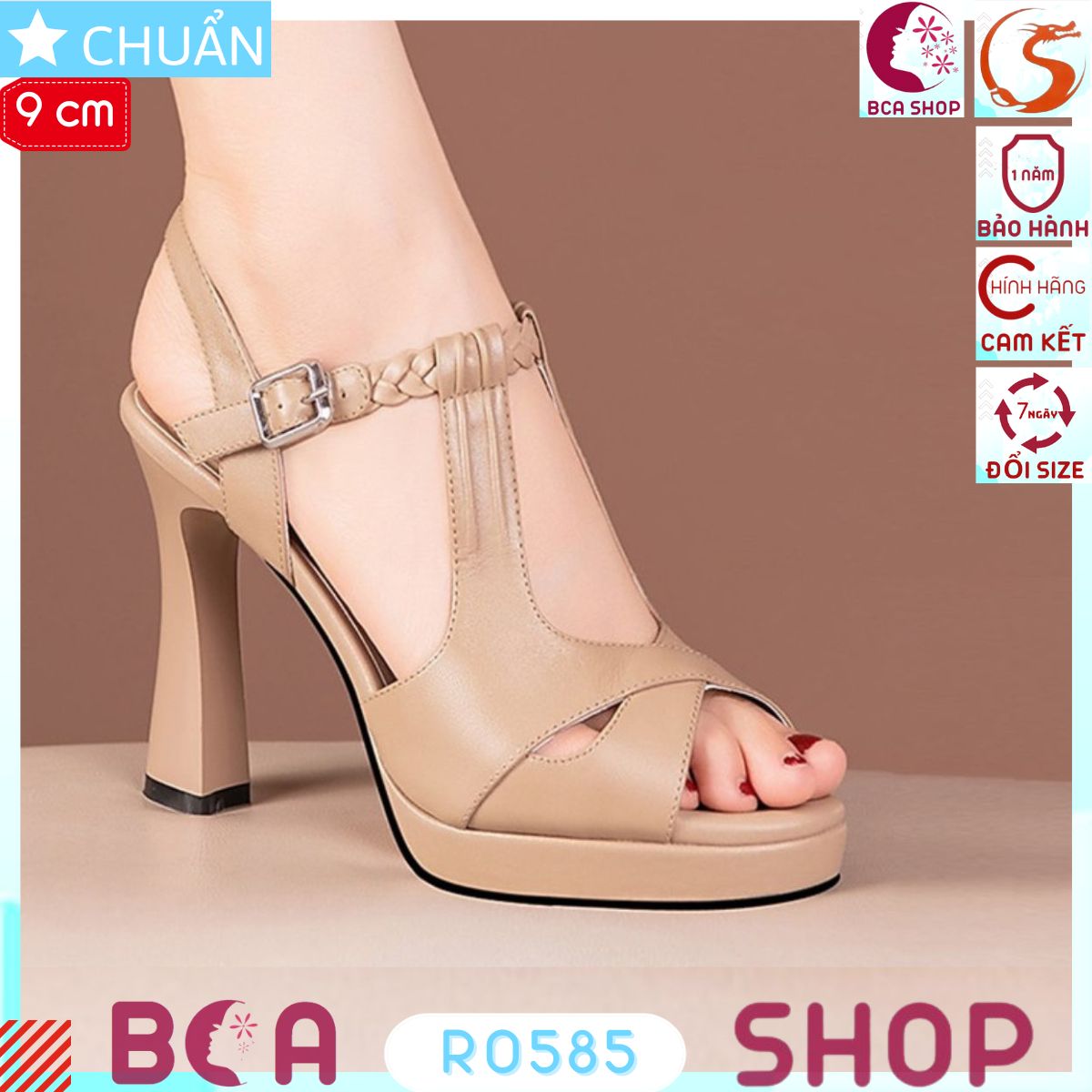 Giày cao gót nữ cách điệu 9p RO585 ROSATA tại BCASHOP quay ôm cổ chân lạ mắt và màu da đậm cực kỳ sang trọng, quý phái