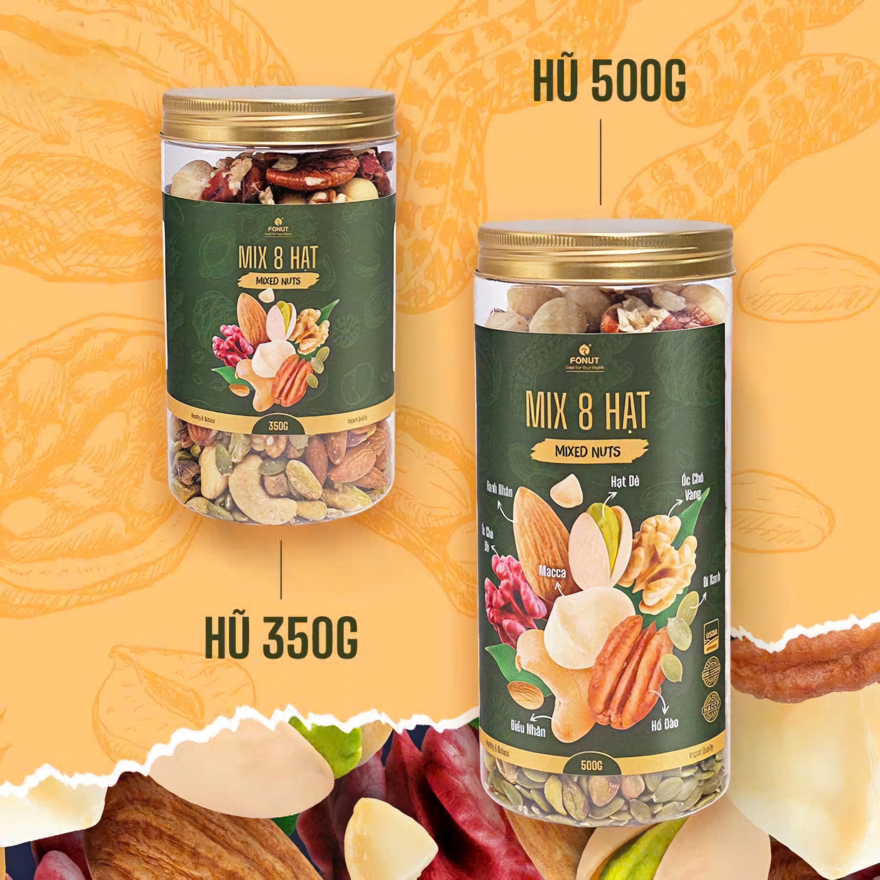 Hạt mix 8 loại hạt dinh dưỡng Hạt macca, óc chó vàng, óc chó đỏ, hồ đào, hạnh nhân, hạt dẻ cười, hạt điều, bí xanh – hộp 500gr Hạt mix 8 loại hạt dinh dưỡng Hạt macca, óc chó vàng, óc chó đỏ, hồ đào, hạnh nhân, hạt dẻ cười, hạt điều, bí xanh – hộp 500gr