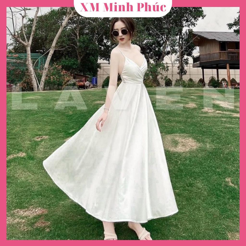 Đầm maxi đi biển dã ngoại,đầm maxi NoBrand dáng xòe thiết kế 2 dây hở lưng sang chảnh Thời Trang