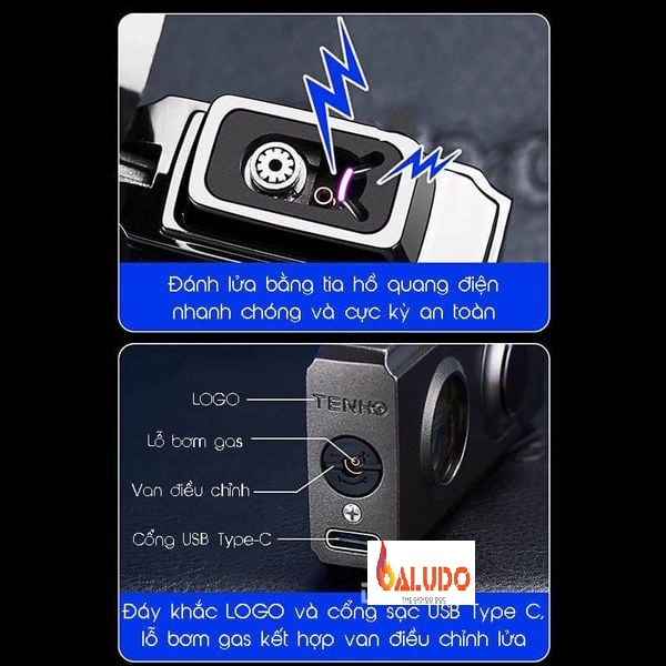 Vỏ hộp quẹt bật lửa ga cảm ứng điện tử 2 phong cách lửa Tenho TH-656