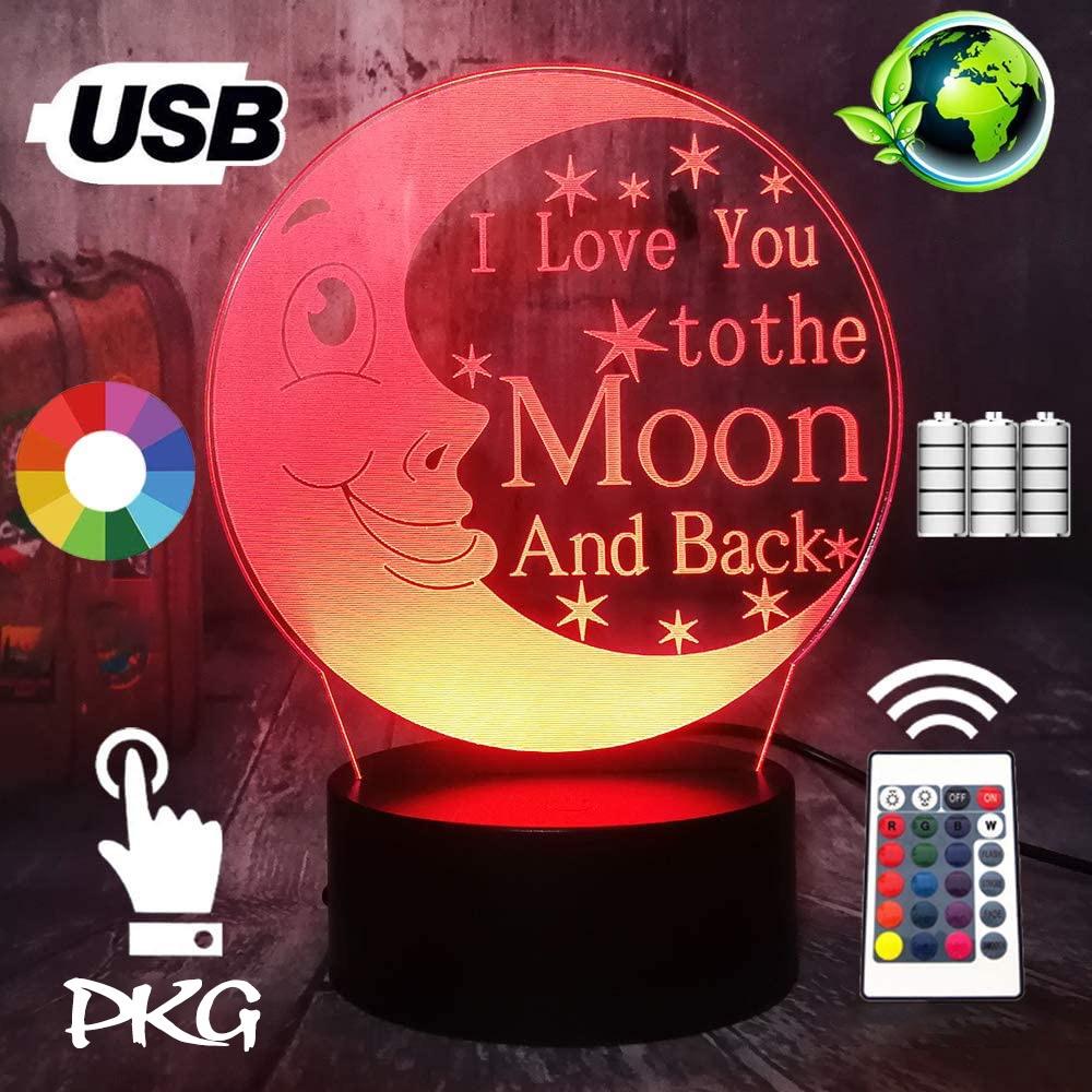 Đèn Ngủ Led 3D Hình BIỂU TƯỢNG I LOVE YOU To the MOON Quà Tặng Trang Trí cảm ứng có Điều khiển từ xa nháy sáng 16 màu