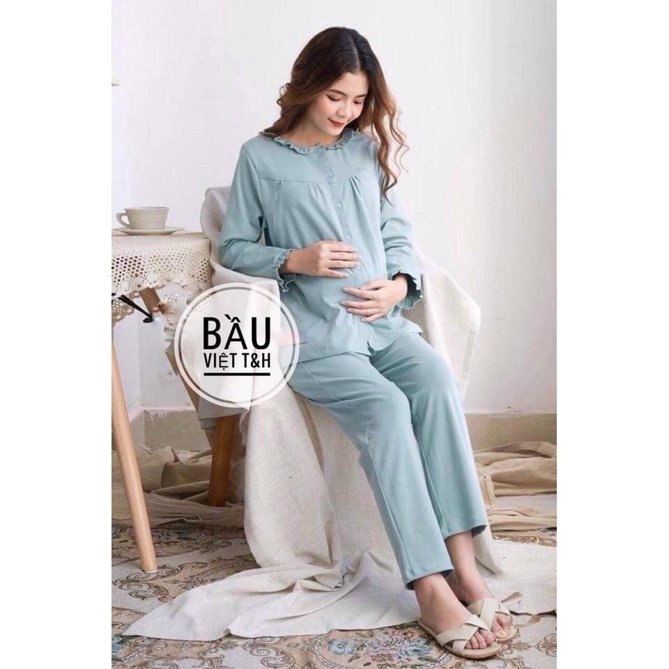 Bộ đồ bầu sau sinh mặc nhà Hàn Quốc chất cotton thoáng mát cho mẹ bầu và cho con bú - Tổng kho