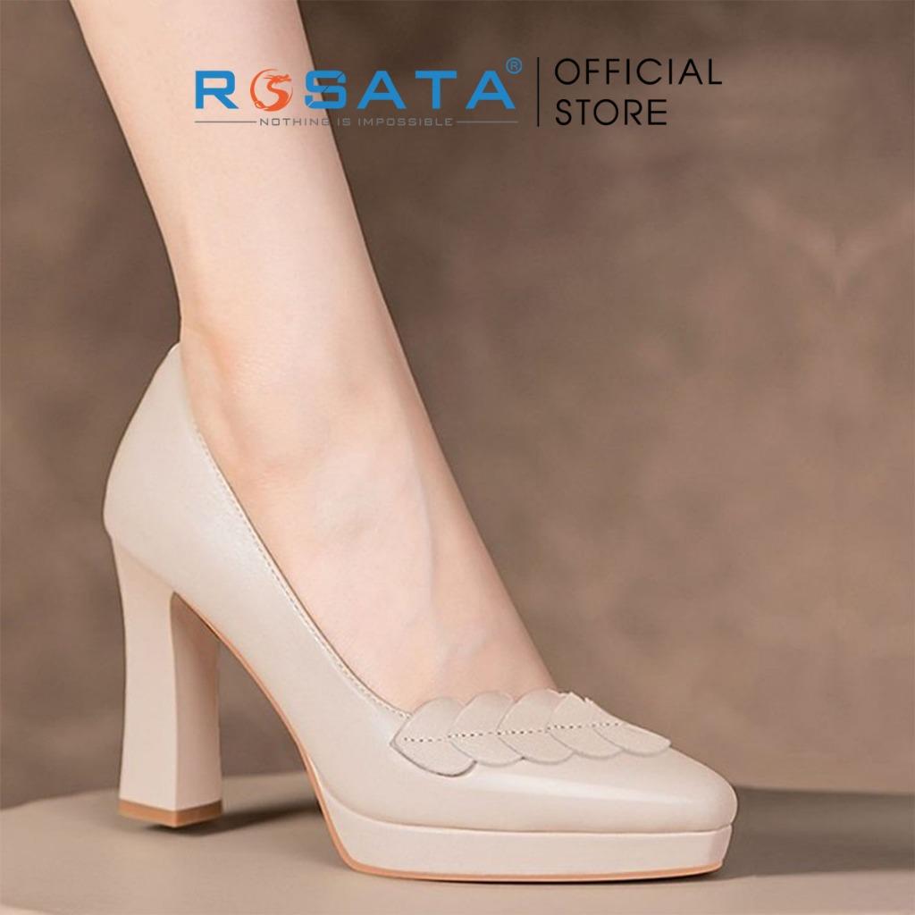 Giày cao gót đế vuông 8 phân mũi nhọn công sở nữ phối họa tiết ROSATA RO441 ( Bảo Hành 12 Tháng ) - ĐEN
