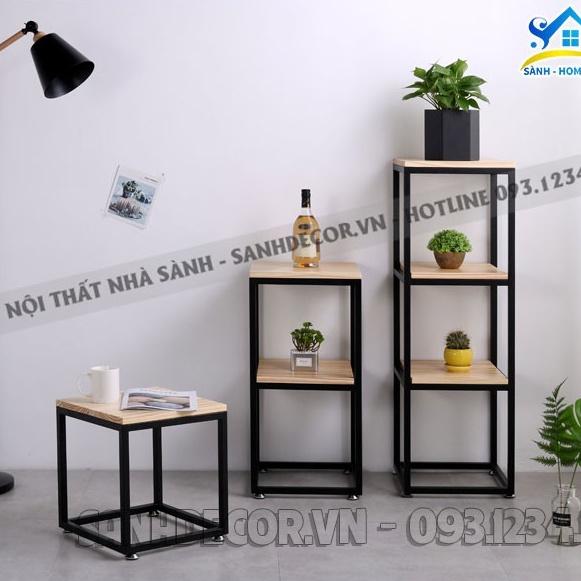 Kệ trang trí phòng khách đẹp đơn giản, kệ để đồ đa năng khung sắt KTT01 gỗ CN phủ melamine cao cấp