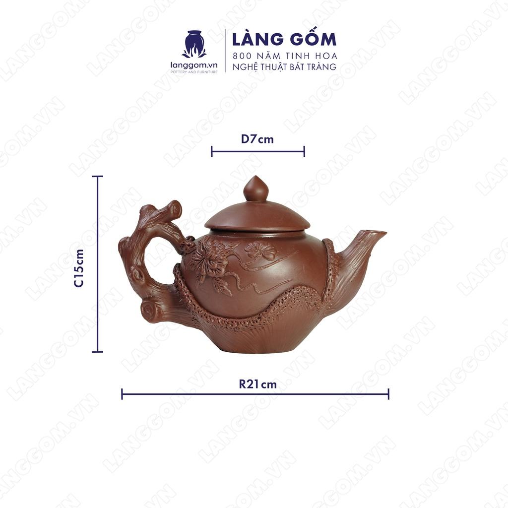 Bộ ấm chén đất nung gốc cây + đĩa tách - Men mộc - Gốm sứ Bát Tràng - langgom.vn