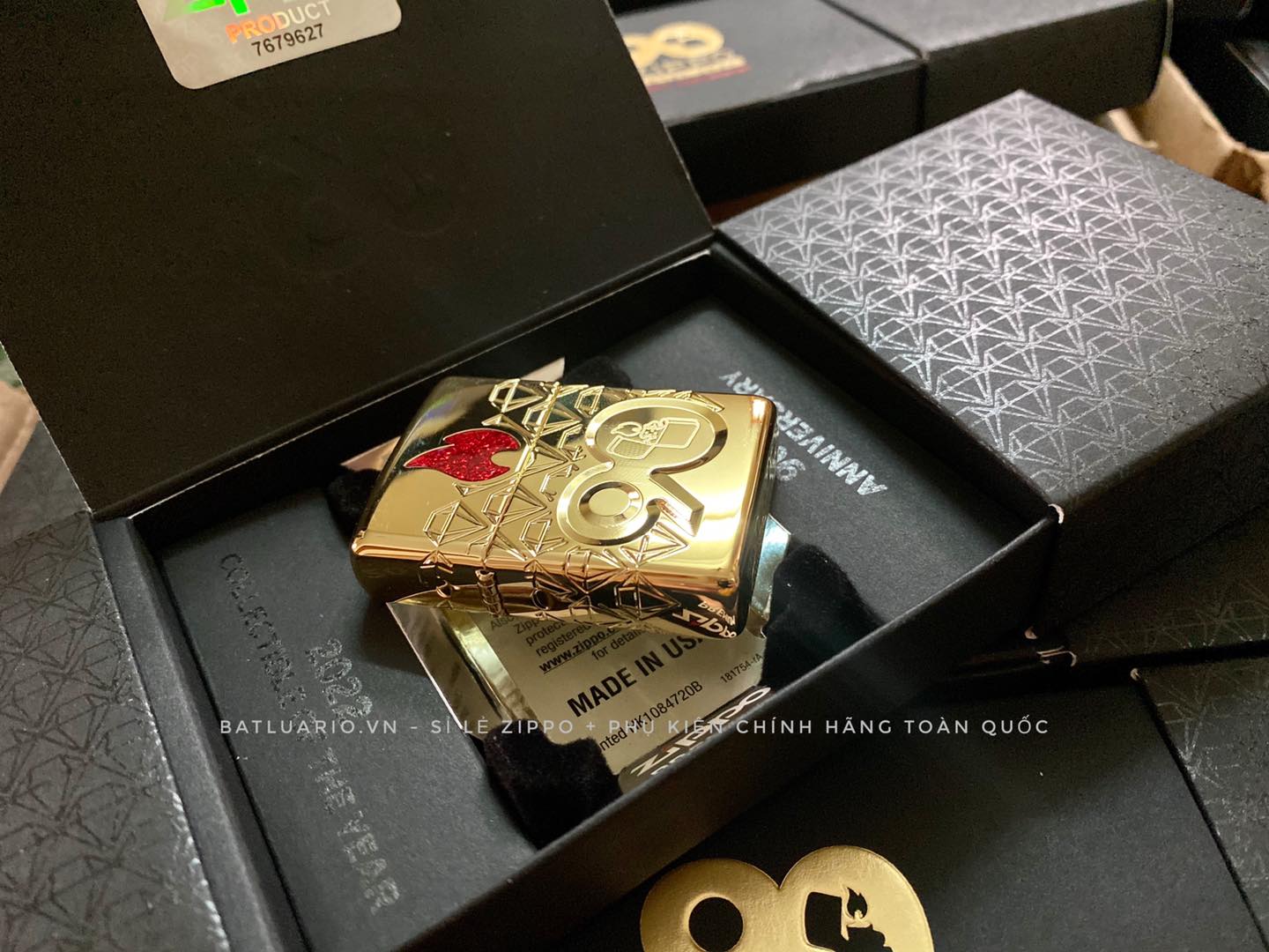 Bật Lửa Zippo 49866 – Zippo 90th Anniversary Limited Edition – Zippo 2022 Collectible Of The Year Asia – Gold Plated – Zippo Coty 2022 Asia