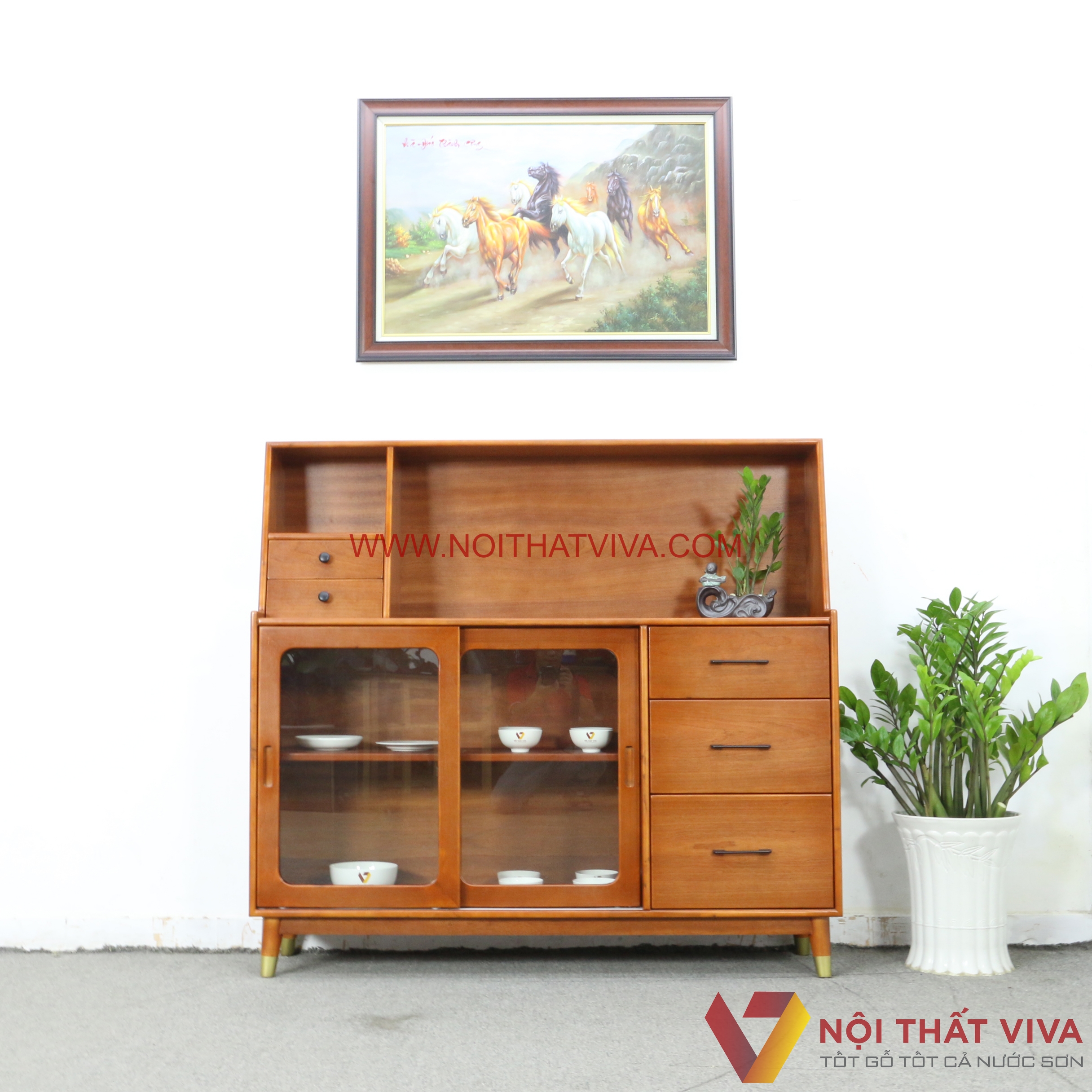 Tủ Đựng Chén Bát Hiện Đại Gỗ Tự Nhiên Màu Xoan Đào Đẹp Bền Bỉ Giá Rẻ